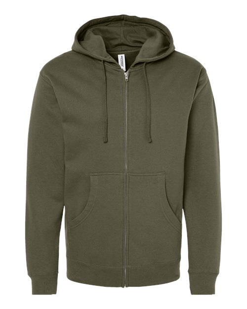 Independent Trading Co. SS4500Z Midweight Full-Zip Hooded Sweatshirt - Army - flat front