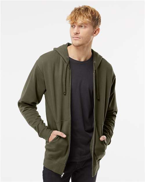 Independent Trading Co. SS4500Z Midweight Full-Zip Hooded Sweatshirt - Army - model front