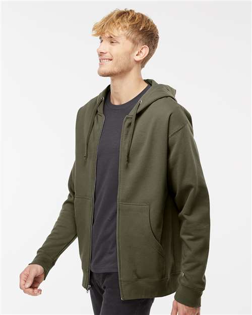 Independent Trading Co. SS4500Z Midweight Full-Zip Hooded Sweatshirt - Army - model side