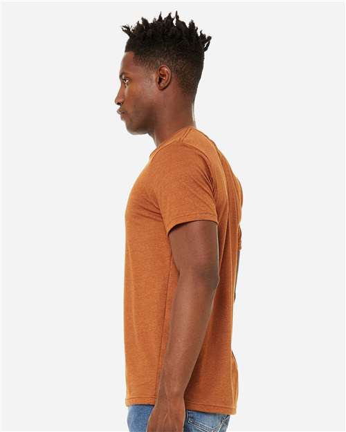 BELLA + CANVAS 3301 Unisex Sueded Tee - Heather Autumn - model side