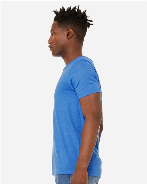 BELLA + CANVAS 3301 Unisex Sueded Tee - Heather Columbia Blue - model side