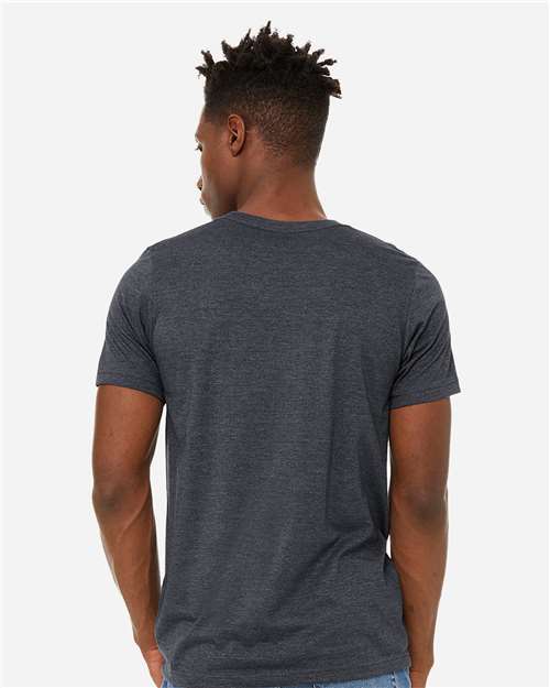 BELLA + CANVAS 3301 Unisex Sueded Tee - Heather Midnight Navy - model back