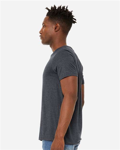 BELLA + CANVAS 3301 Unisex Sueded Tee - Heather Midnight Navy - model side