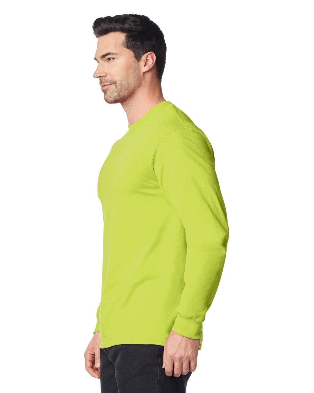 Gildan 8400 Unisex DryBlend 50/50 Long Sleeve T-Shirt - Safety Green - model side