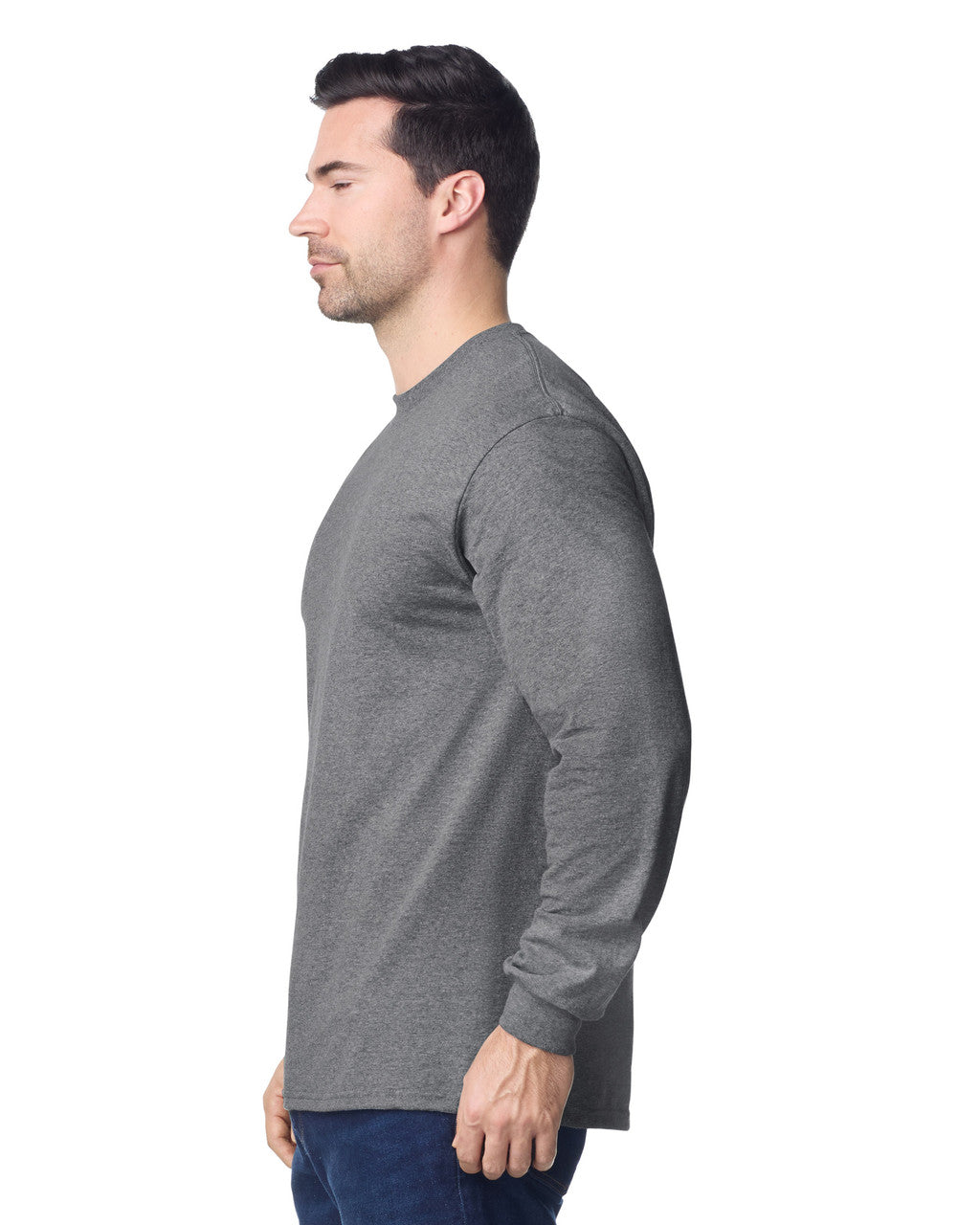 Gildan 8400 Unisex DryBlend 50/50 Long Sleeve T-Shirt - Graphite Heather - model side
