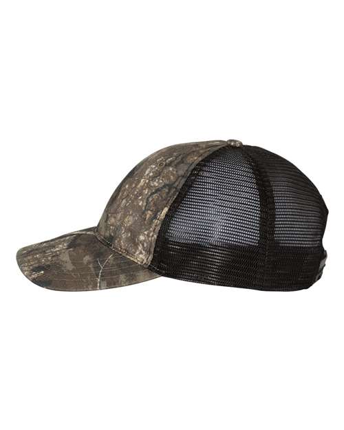 Richardson 111P Garment Washed Printed Trucker Cap - Realtree Timber/ Black - side