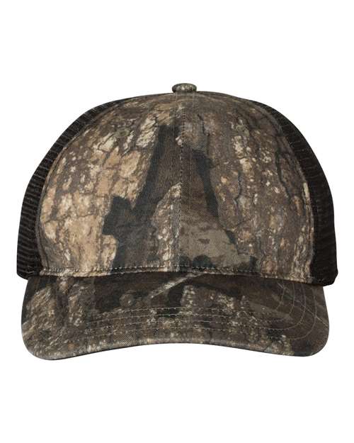 Richardson 111P Garment Washed Printed Trucker Cap - Realtree Timber/ Black - front
