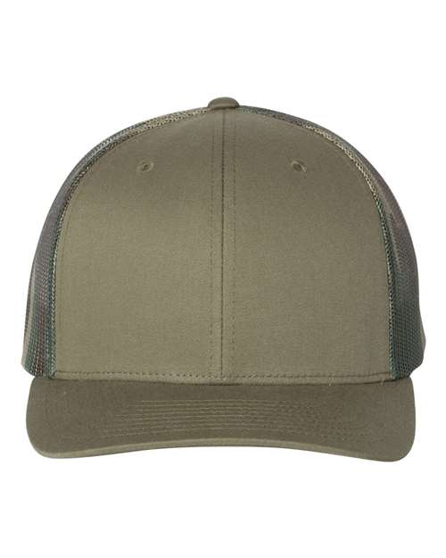 Richardson 112PM Printed Mesh Trucker Cap - Loden/ Green Camo - front