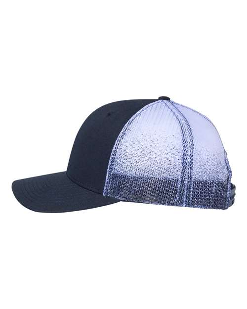 Richardson 112PM Printed Mesh Trucker Cap - Navy/ Navy to White Fade - side