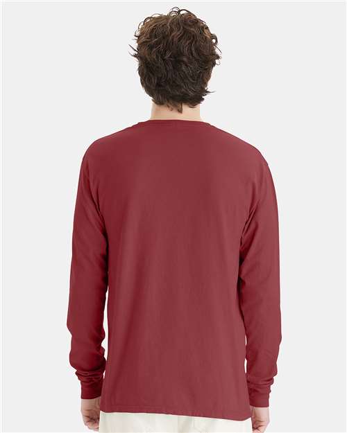Hanes GDH200 Unisex Garment-Dyed Long Sleeve T-Shirt - Cayenne - model back