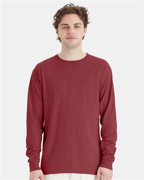 Hanes GDH200 Unisex Garment-Dyed Long Sleeve T-Shirt - Cayenne - model front