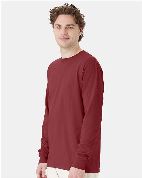 Hanes GDH200 Unisex Garment-Dyed Long Sleeve T-Shirt - Cayenne - model side