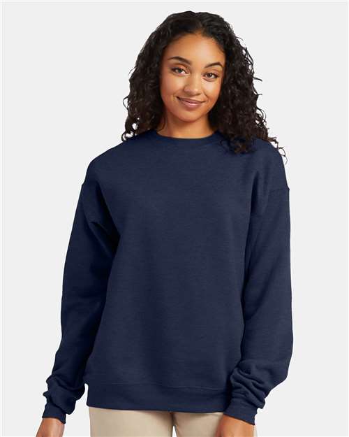Hanes P160 EcoSmart Crewneck Sweatshirt - Heather Navy - model front