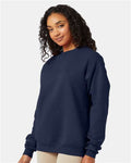 Hanes P160 EcoSmart Crewneck Sweatshirt - Heather Navy - model side