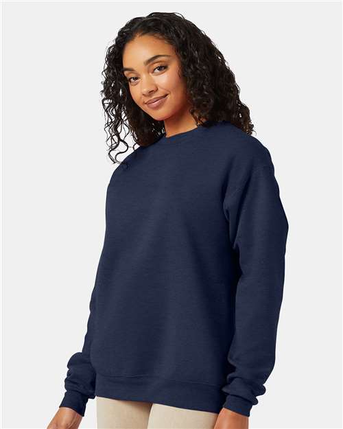 Hanes P160 EcoSmart Crewneck Sweatshirt - Heather Navy - model side