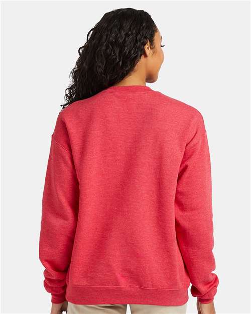Hanes P160 EcoSmart Crewneck Sweatshirt - Heather Red - model back