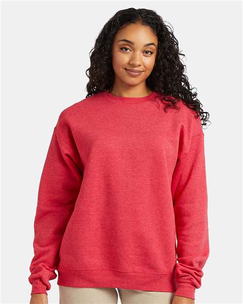 Hanes P160 EcoSmart Crewneck Sweatshirt - Heather Red - model front