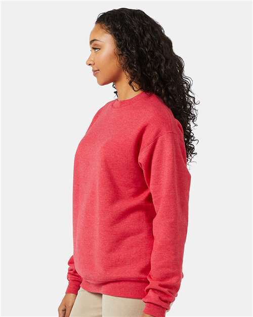 Hanes P160 EcoSmart Crewneck Sweatshirt - Heather Red - model side