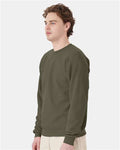 Hanes P160 EcoSmart Crewneck Sweatshirt - Fatigue Green - model side