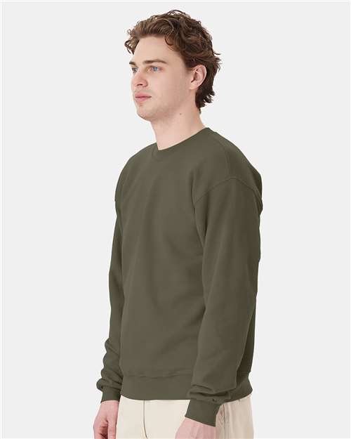 Hanes P160 EcoSmart Crewneck Sweatshirt - Fatigue Green - model side