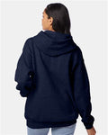 Hanes P170 EcoSmart Hooded Sweatshirt - Heather Navy - model back