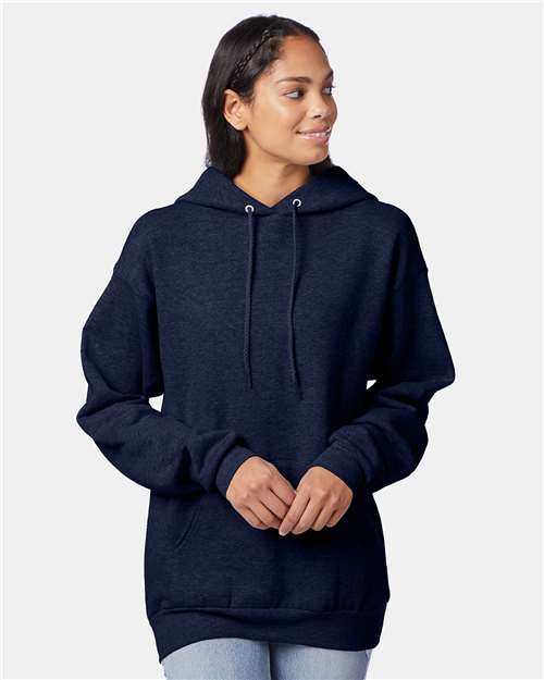 Hanes P170 EcoSmart Hooded Sweatshirt - Heather Navy - model front