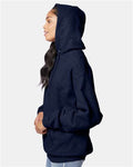 Hanes P170 EcoSmart Hooded Sweatshirt - Heather Navy - model side
