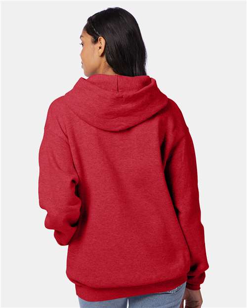 Hanes P170 EcoSmart Hooded Sweatshirt - Heather Red - model back