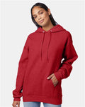 Hanes P170 EcoSmart Hooded Sweatshirt - Heather Red - model front