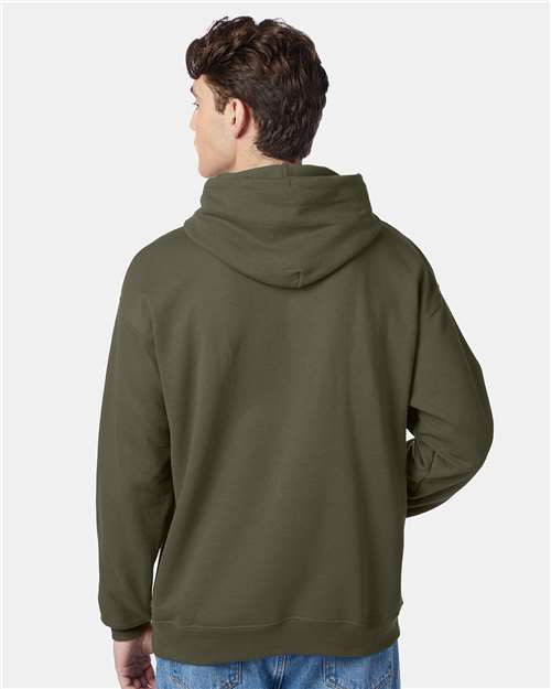 Hanes P170 EcoSmart Hooded Sweatshirt - Fatigue Green - model back