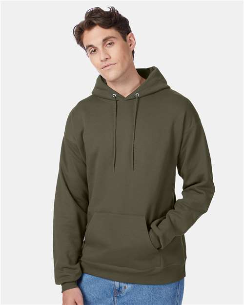 Hanes P170 EcoSmart Hooded Sweatshirt - Fatigue Green - model front