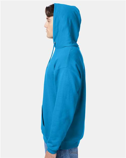 Hanes P170 EcoSmart Hooded Sweatshirt - Teal - model side