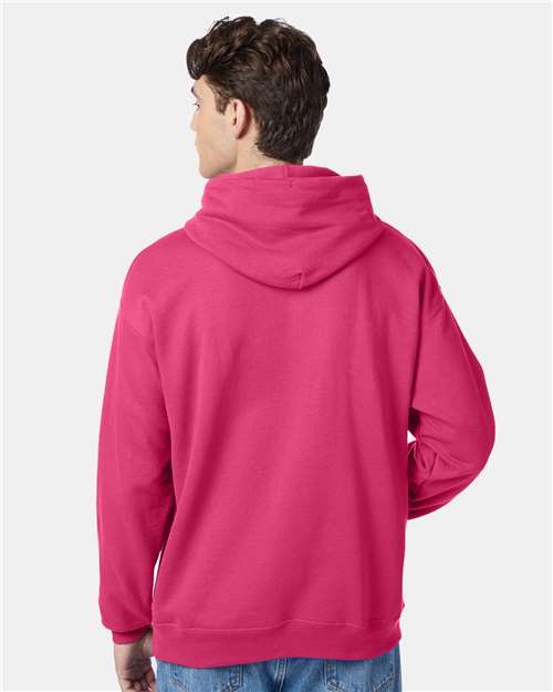 Hanes P170 EcoSmart Hooded Sweatshirt - Wow Pink - model back