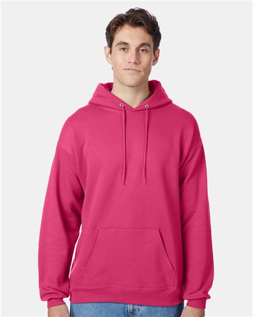 Hanes P170 EcoSmart Hooded Sweatshirt - Wow Pink - model front