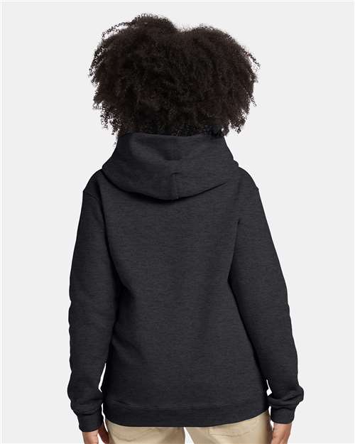Hanes P473 Youth EcoSmart Hooded Sweatshirt - Charcoal Heather - model back