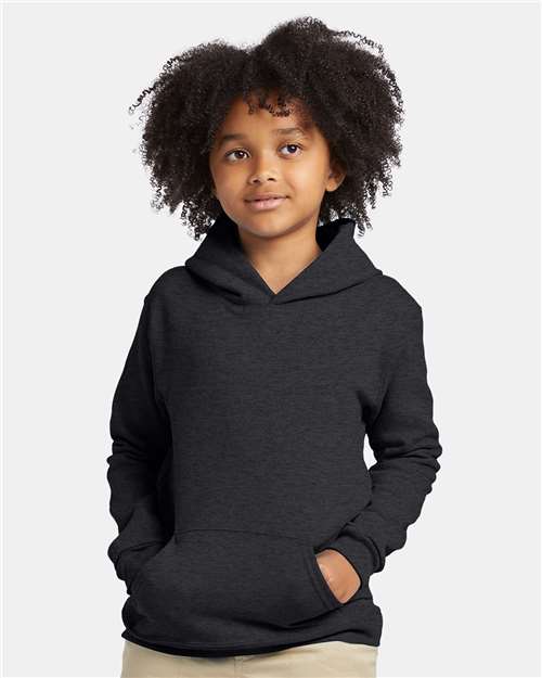 Hanes P473 Youth EcoSmart Hooded Sweatshirt - Charcoal Heather - model front