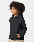 Hanes P473 Youth EcoSmart Hooded Sweatshirt - Charcoal Heather - model side