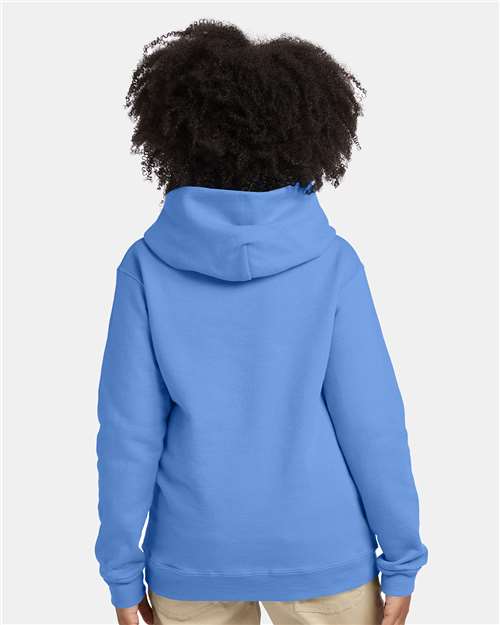 Hanes P473 Youth EcoSmart Hooded Sweatshirt - Carolina Blue - model back