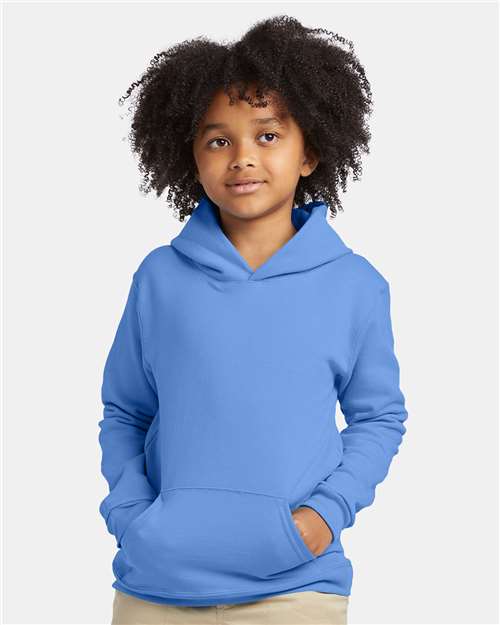 Hanes P473 Youth EcoSmart Hooded Sweatshirt - Carolina Blue - model front