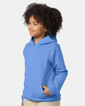 Hanes P473 Youth EcoSmart Hooded Sweatshirt - Carolina Blue - model side