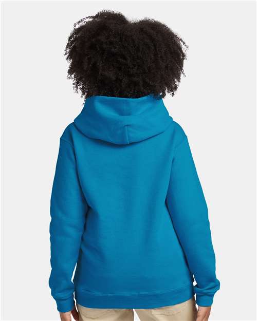 Hanes P473 Youth EcoSmart Hooded Sweatshirt - Teal - model back