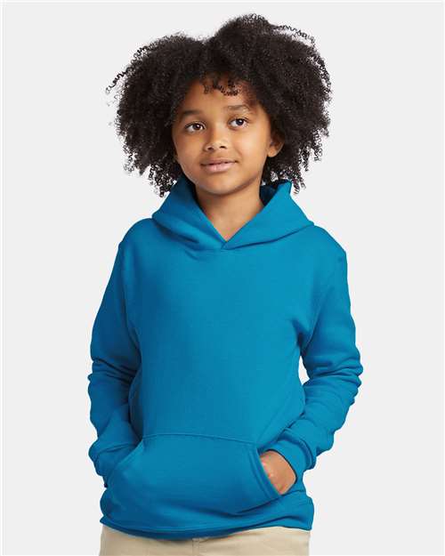 Hanes P473 Youth EcoSmart Hooded Sweatshirt - Teal - model front