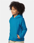 Hanes P473 Youth EcoSmart Hooded Sweatshirt - Teal - model side