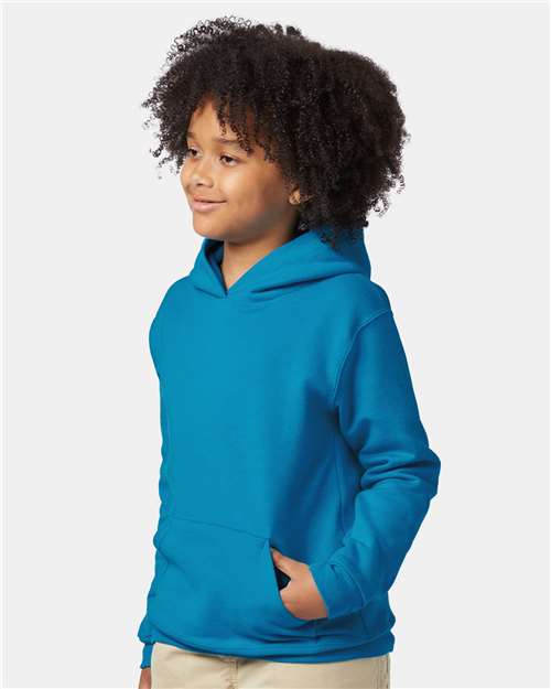 Hanes P473 Youth EcoSmart Hooded Sweatshirt - Teal - model side