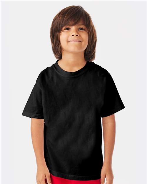 Hanes GDH175 Youth Garment-Dyed T-Shirt - Black - model front