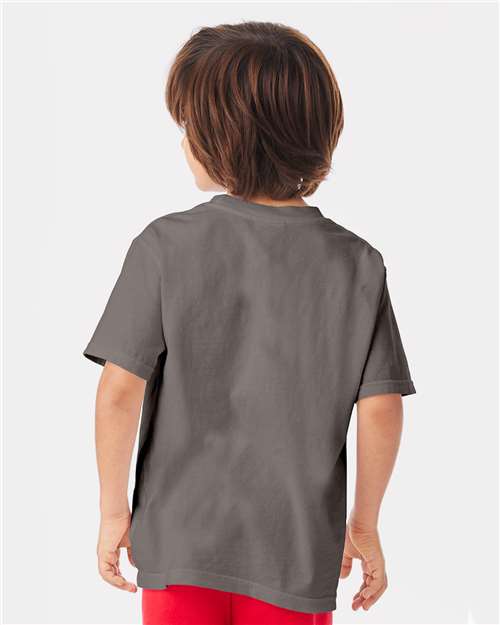 Hanes GDH175 Youth Garment-Dyed T-Shirt - Concrete Grey - model back