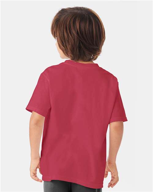 Hanes GDH175 Youth Garment-Dyed T-Shirt - Crimson Fall - model back