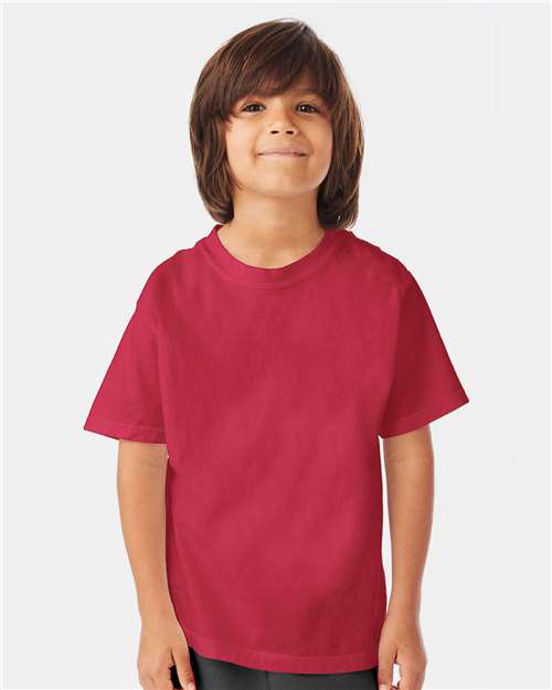 Hanes GDH175 Youth Garment-Dyed T-Shirt - Crimson Fall - model front