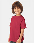 Hanes GDH175 Youth Garment-Dyed T-Shirt - Crimson Fall - model side