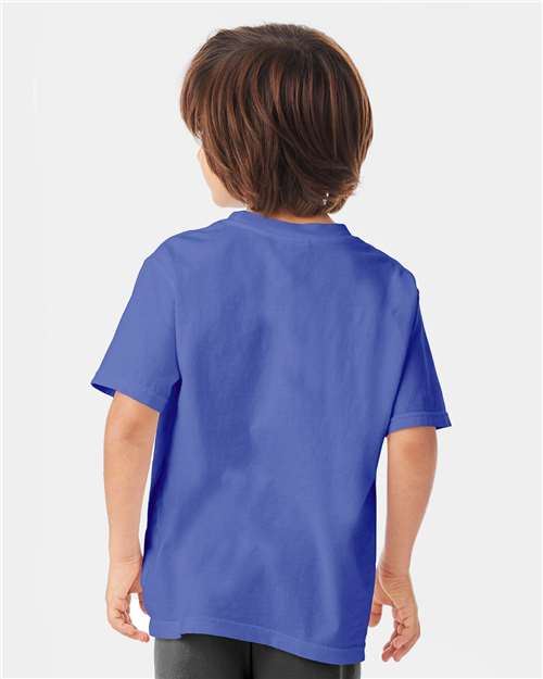 Hanes GDH175 Youth Garment-Dyed T-Shirt - Deep Forte Blue - model back